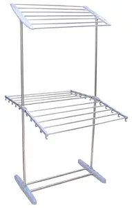 Vroxy Heavy Duty Rust-Free Stainless Steel 2-Tier Jumbo Cloth Drying Stand | Clothes Dryer Stands | Laundry Racks with Wheels for Indoor | Outdoor | Balcony