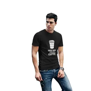 Streetfluencer Men's Regular Fit Pure Cotton Printed T-Shirt – Round Neck, Bio-Washed, Half Sleeves Black