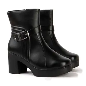 STRASSE PARIS Women’s Tall Black Belted Boots | High-Rise Block Heel Elegance,6