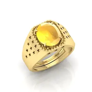 RRVGEM Yellow Sapphire Ring 12.25 Ratti Astrological Gemstone Panchdhatu 22K Gold Plated Ring for Men & Women