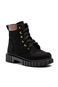 Longwalk Premium Classic Women High Ankle Boots, Trekking & Hiking Outdoor Footwear, Durable and Comfortable Black