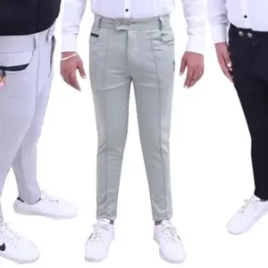 RATHOR & SON'S ENTERPRISES Men's Regular Fit Lycra Blend Trousers for Men | Regular Fit Lycra Lower for Boys (Pack of 3) (30, Light Grey & Pista & Black)