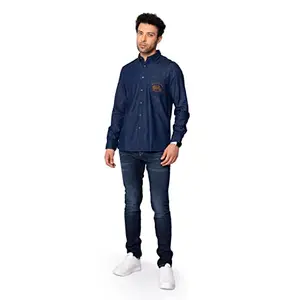 Royal Enfield Solid Cotton Regular Fit Mens Casual Wear Shirt (Indigo, Double XL)