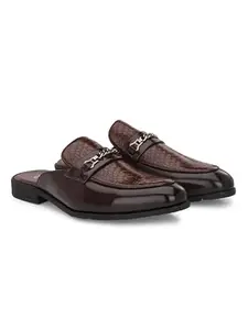 San Frissco Polyurethane Formal Textured Shoe-Style Sandals Slip On| Comfortable Fashionable For Men| Size : 6 (Brown)