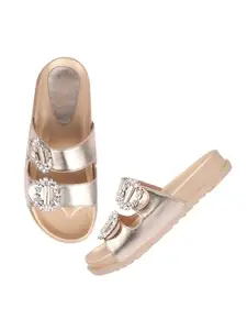 Shoetopia Women's Flat Sandal-6 Kids UK (Chamkila-Golden)-EU39
