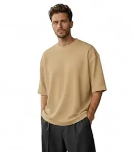 Men's Premium Waffle Knit Oversized T-Shirt | Textured Half Sleeve Round Neck Baggy Fit Tee | Comfortable Summer Casual Wear