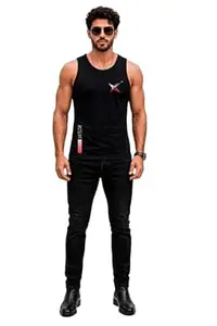 EARTH STAR Men's Cotton Tank Top T-Shirt | Sleeveless Gym Vest | Vest for Man Graphic Logo Print for Workout, Beach, Gym | Workout Sando | Gym Tshirts