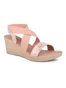 Inc.5 Women Peach Textured Open Toe Wedge Heels