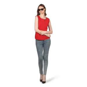 Red Summer Cool Solid Top. Has a Round Neck, Sleeveless Sleeve with Slip-on Closure. (X-Large)