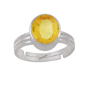 Anuj Sales 4.25 Ratti 3.00 Carat Natural Yellow Sapphire Pukhraj Gemstone Panchdhatu Adjustable Silver Plated Ring Astrological Purpose for Men and Women (Lab Certified)