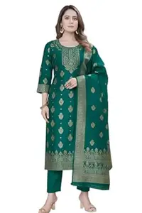SHREGHAR FASHION Women Banarasi Silk Suit Set – Kurta With Dupatta & Bottom – Party & Festive Ethnic Wear Dress – Comfortable Daily Festive Look
