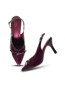 JM LOOKS Women Pointed-Toe Slingback Heels with Bow Detail | Elegant and Comfortable for Parties and Events Cherry, 6 UK