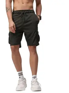 MADSTO Mens Knitted Summer wear Cargo Shorts(MS06SCMOLVXL) Olive