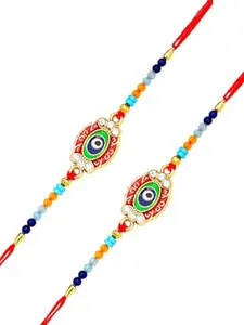 Adiva Pack of 2 Evil Eye CZ Stone Rakhis for Brother Gift Set, Raksha Bandhan with Pooja Thali
