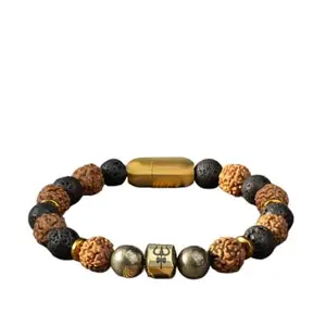 WD Creation Spiritual Rudraksh Pyrite Trishul Bracelet