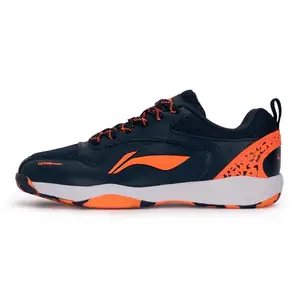 Li-Ning Men Ultra Power Non-Marking Badminton Shoe|Indoor Sports|Stability Heel, Prototypical Sole, Lightweight (Navy/Orange,UK 1)