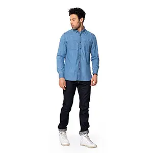 Royal Enfield Solid Cotton Regular Fit Mens Casual Wear Shirt (Indigo, M)
