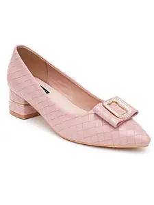 SHERRIF Women's Pink Block Heel Pumps (35EU)