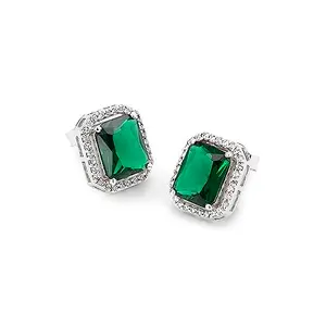 925 Sterling Silver Green Zircon Statement Stud Earrings | Gift for Women & Girls | Certificate of Authenticity and 925 Stamp | March By FableStreet