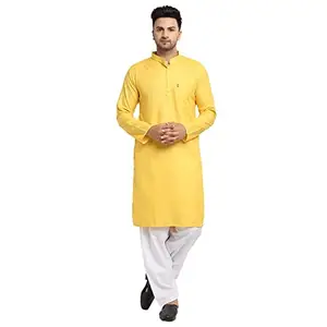 Royal Kurta Royal Men 100% Cotton Solid Kurta and Pathani Salwar Pants (44, Yellow)