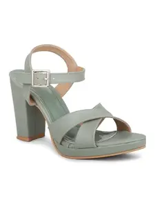 INC.5 Women Green Open Toe Party Block Heels