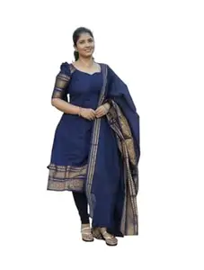 Women's Trendy Pure kanchi Cotton Kurti with duppta with jcard wiving, it is beautifully decorated with south cutural desgins prints for Party