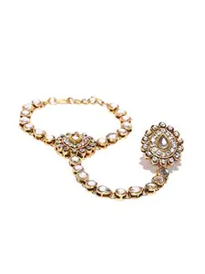Priyaasi Gold-Plated Hathphool Jewellery for Women with Ring | Kundan Studded | Elegant Drop Design Hathphool for Brides | Hand Jewellery for Women & Girls | Adjustable Fit