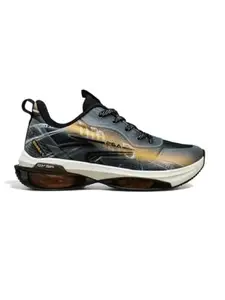 ABROS Trevor-O Running Sports Shoes Breathable Upper KPU with TPU Sole Memory Foam Insole Casual Walking & Gym Shoes for Mens (Black/Mustard 10)