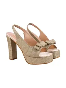 Shoetopia Stylish Embellished Golden High Heeled Sandals For Women & Girls /EU36