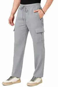 RIKSAW Men's Cargo Polyester Pants for Men || Regular Fit Mid Rise Cargo Joggers Solid Pants (CG_05)