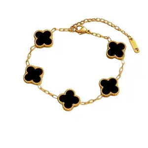 Four Leaf Clover Bracelet for Women | 18K Gold Plated Lucky Charm Jewelry | Adjustable Minimalist Dainty Accessory | Waterproof Hypoallergenic Tarnish-Resistant Stackable Gift
