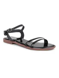 INC.5 Women Black Transparent Solid Quad Straps Open Toe Flats