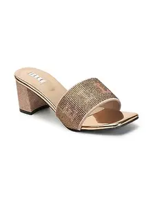 ELLE Women's EL-AR-W-121Fashionable, Stylish and Comfortable Block Heel Sandal Rose Gold Slide 5 Kids UK (EL-AR-W-121)