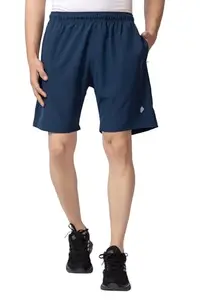 GYMITRY Solid Mens Gym Shorts | Stretchable Lycra Activewear | Moisture-Wicking Workout Shorts for Running, Training, Sports (L,D. Blue)