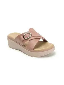 ICONICS Women's Solid Comfortable Slip On Sandal for Office Festive Outdoor Use I ICN-NI-Wn-53 Pink Wedge 5 Kids UK