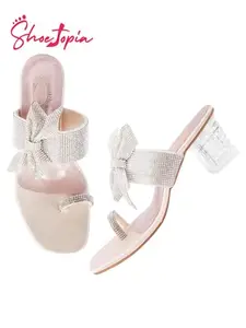 Shoetopia Embellished Side Bow Golden Heels For Women & Girls