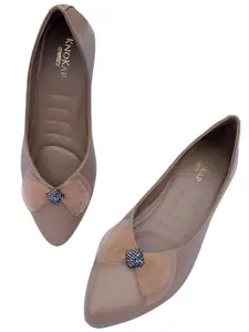 KNOKAP Women's Slip-On Light-Weight & Comfortable Casual Ballerinas | Semi-Formals, Smart-Casual, Travel & Shopping, Office Bellies | Soft Cushioned Footbed with Anti-Skid Outsole | Beige