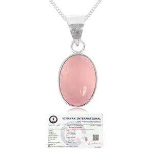 Crystu Certified AAA Natural Rose Quartz Oval Shape Pendant Locket with Metal Chain for Unisex