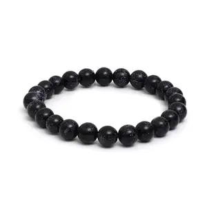 Atyahara Blue Goldstone Bracelet - 8mm Dark Sparkling Beads - Elegant Stretchable Unisex Jewelry for Men & Women