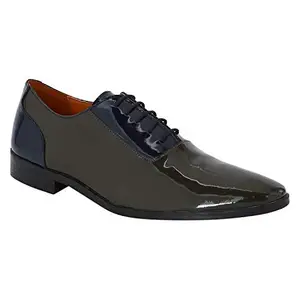 Del Mondo Genuine Patent Leather DK Grey/Blue Colour Casuals Lace up Shoe for Mens