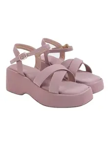 Shoetopia Women’s Mauve Block Heel Sandals with Ankle Strap | Stylish Comfortable Platform Heels for Casual, Party & Daily Footwear EU38