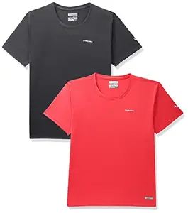 Charged Brisk-002 Melange Round Neck Sports T-Shirt Black Size Xl And Charged Energy-004 Interlock Knit Hexagon Emboss Round Neck Sports T-Shirt Red Size Xl