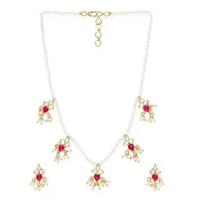 ACCESSHER Delicate Ruby and Pearl Jadau Kundan/Paachi Kundan Necklace For Women and Girls
