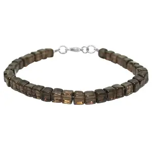 Handmade Natural Smoky Quartz Gemstone Healing Reiki Unisex Bracelet Jewelry (8.5 Inches)