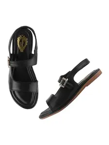 Shoetopia Women's SND-139 Flat Sandal-8 Kids UK (SND-139-Black)-EU41