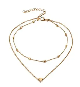 Vembley Charming Gold Plated Double Layered Heart Pendant Necklace For Women And Girls