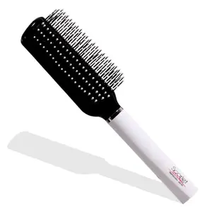 Scarlet Line Professional 9 Rows Medium Flat Hair Brush with Anti Slip Plastic Handle, Ball Tip Nylon Bristles for Hair Styling_Black n White