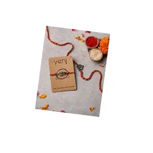 VENI Premium Designer Silver Rakhi Set 2 - Traditional Red & Yellow Mauli Thread with Antique Silver Charms for Raksha Bandhan Festival, for Brother, Sister, Bhaiya, Bhabhi with Roli Chawal (RA13)