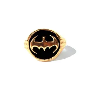 Stand Touch Jewellery Gold Plated Engraved Bat Signet Ring for Man Trendy Ring for Boys & Man (Pack of 1)(Ring Size 24)