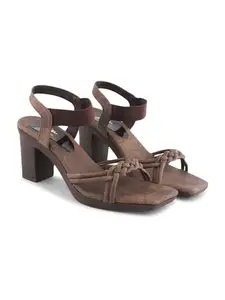 JM LOOKS Fancy Stylish Block Heel Sandals For Women & Girls | Women Heel Fashion Sandal | (YG-21, Brown, 39)